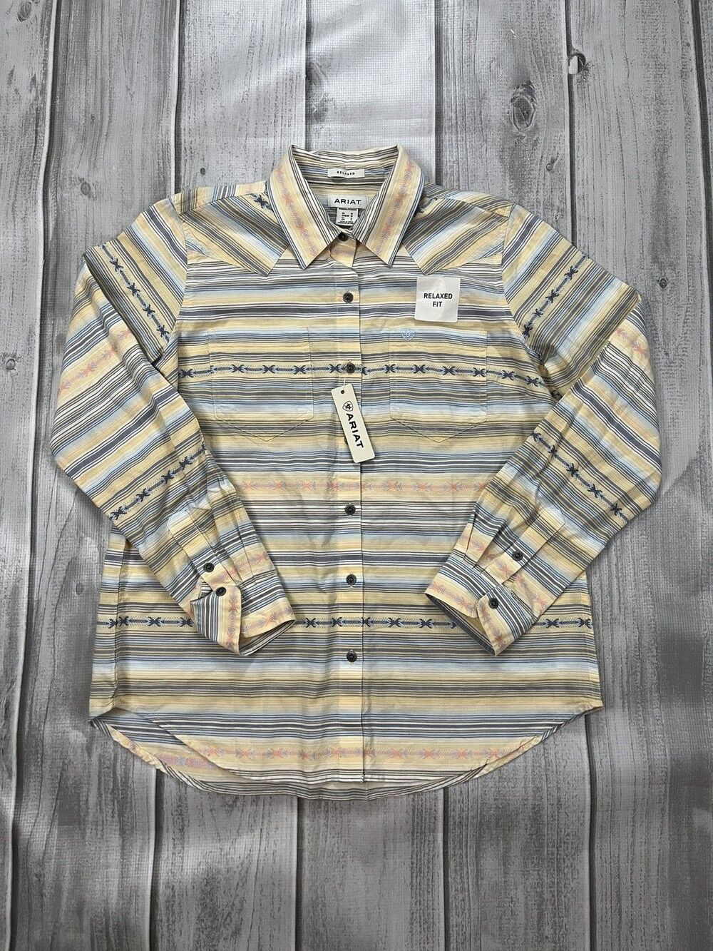 NEW Ariat Shirt Womens Medium Multicolor Geometric Aztec Billie Jean Long Sleeve
